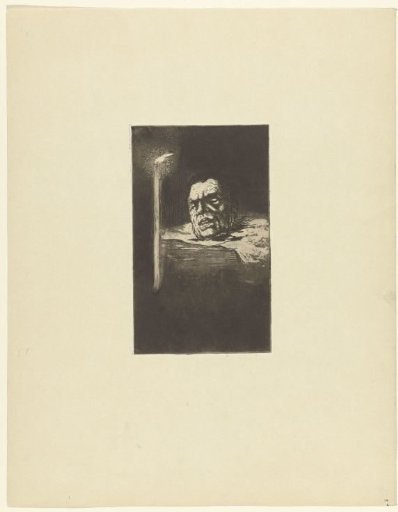 Severed head and burning candle