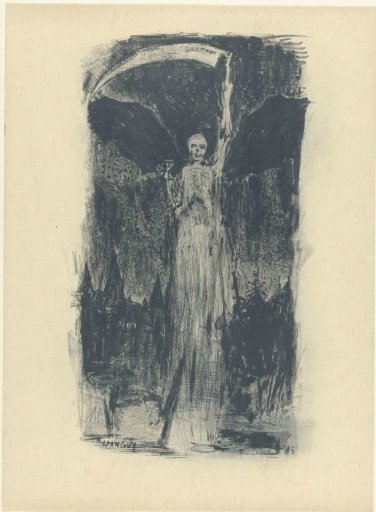 Death appearing in the sky above a castle