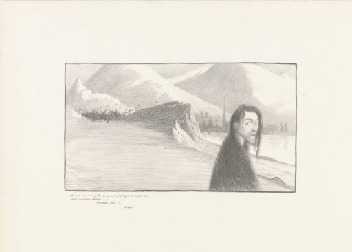 The protagonist Brand, from the play of the same name by Henrik Ibsen, is stoned by inhabitants and driven out of the village