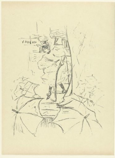 Woman Walking Down Stairs in the Rain at the Théâtre de l'Odéon in Paris