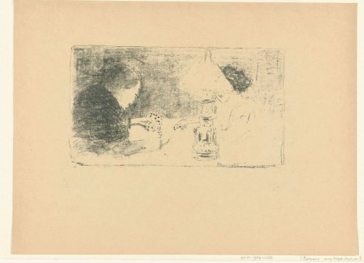 Two Card Players by Lamp at a Table