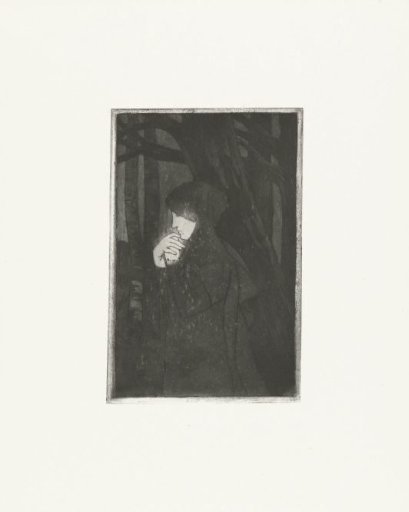 Young woman with a veil in a dark landscape with trees