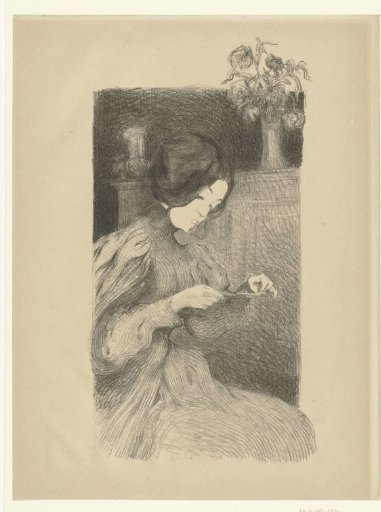Seated woman with an object in her hands
