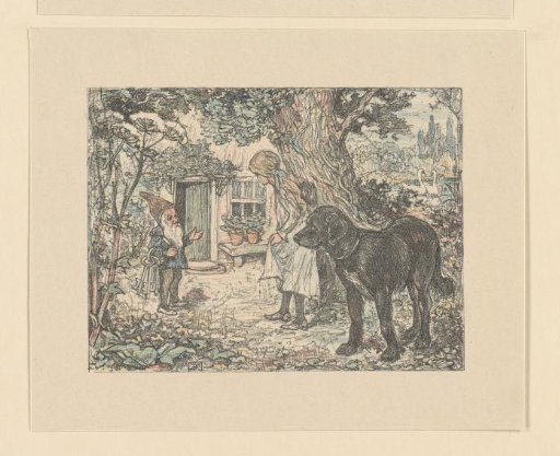 Ella with her dog Nero and two dwarfs