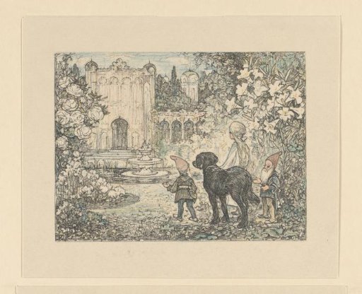 Ella with her dog Nero and a dwarf