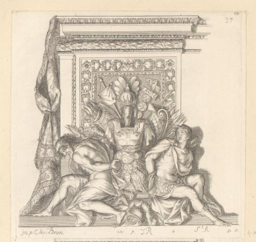 Design for an ornament with two captives for Roman military equipment