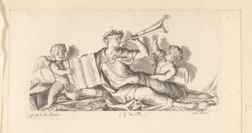 Ornament with Fame and two putti