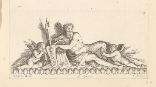 Ornament with a putto and a river god emptying an urn