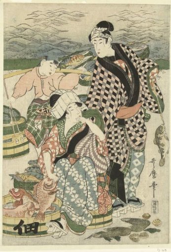 View of the fish market on the beach at Shiba
