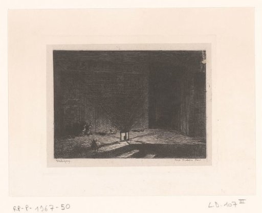 Interior with lantern and broom