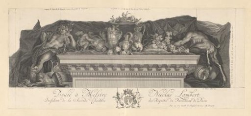 Cornice flanked by Bacchus and Pan
