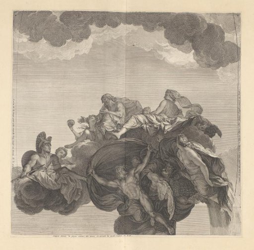 Jupiter, Juno, and the other gods receive Hercules