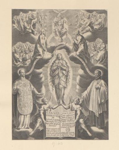 Christ as Salvator Mundi above Mary carried by two angels
