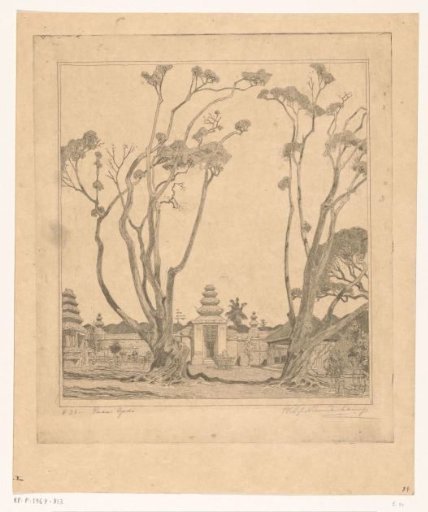 Courtyard with two Waringin trees near Yogyakarta on Java