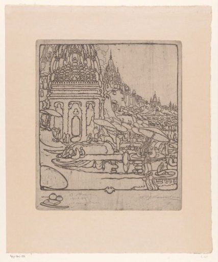 Temples and People on the Bank of a River