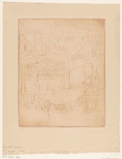 Bathing and Praying Men and Women on the Bank of the Ganges in Benares