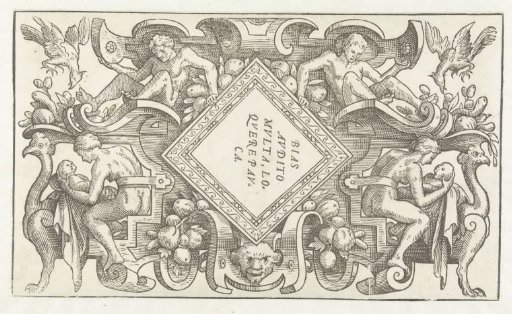 Diamond-shaped cartouche with a quotation from Bias