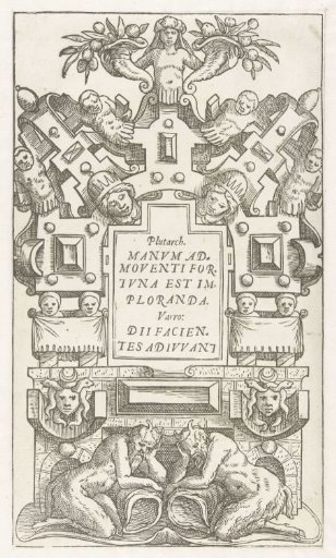 Cartouche with quotations from Plutarch and Varro
