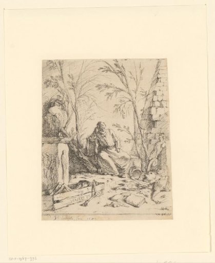 Democritus lost in meditation