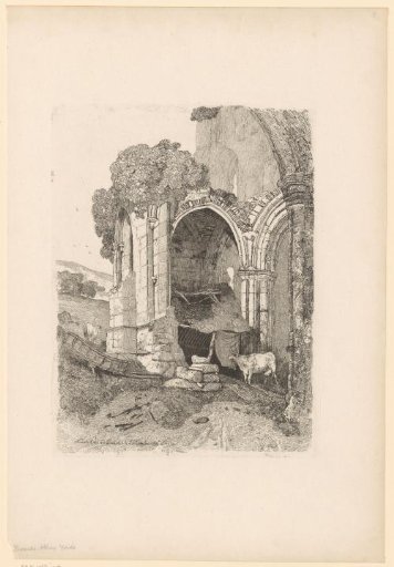 Two Cows Standing by the Ruin of Rievaulx Abbey
