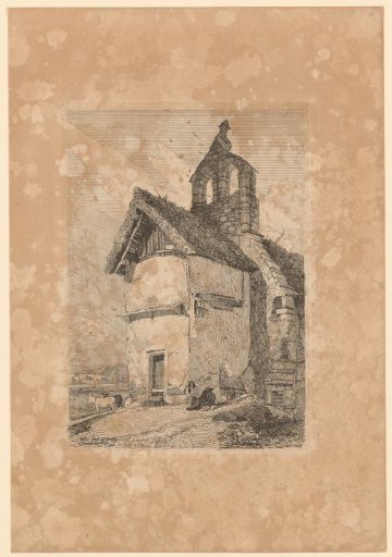 Man Sitting by the Church of Braiseworth, Two Donkeys on the Right