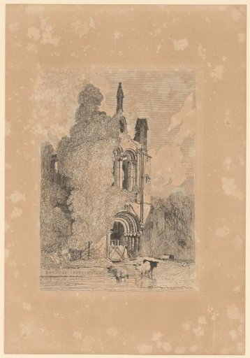 Three Cows in a Stream before the Ruin of Kirkstall Abbey