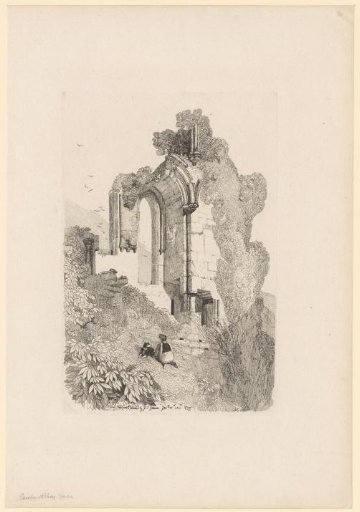 Child Sitting with a Dog before a Window of the Ruin of Easby Abbey