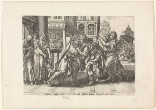 Tobias and the angel arrive at Raguel