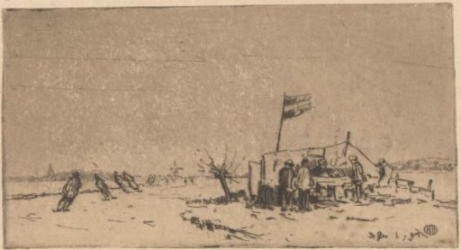Winter landscape with skaters