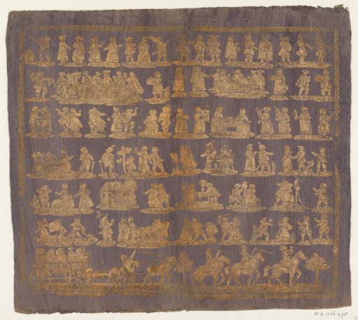 Sheet with scenes of peasant life in seven rows