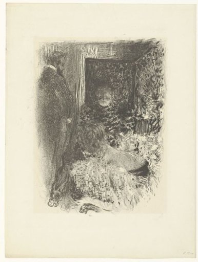 Two women and a man in a lit interior