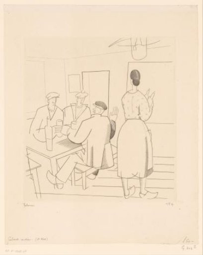 Interior of a café with customers and a waitress