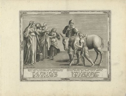 Father and Son on Foot, Beside the Donkey