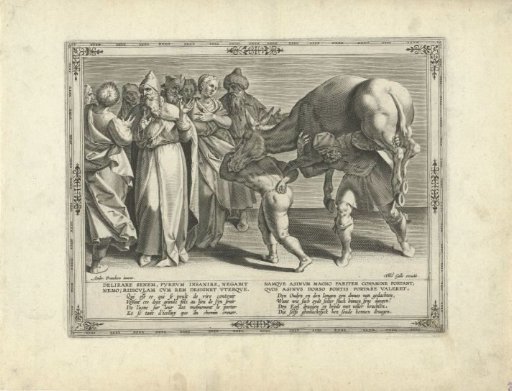 Father and Son Carrying the Donkey on Their Backs