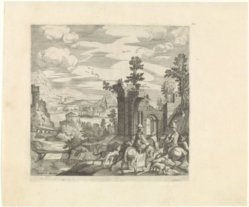 Landscape with hunters on horseback