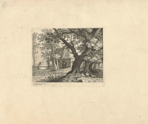 Woodland landscape with a farm