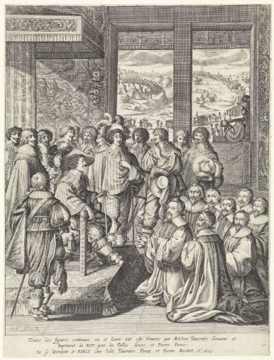 Louis XIII receives a delegation of merchants from Paris after his return from Rochelle, 1629