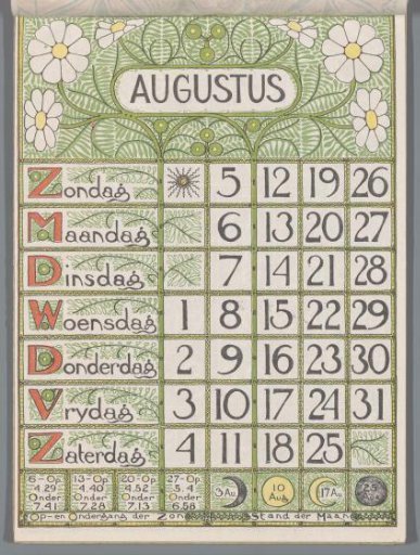 Calendar Page August 1900