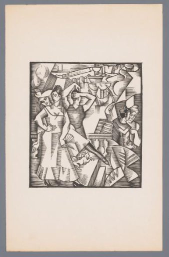 Three dancing women and sailor with woman