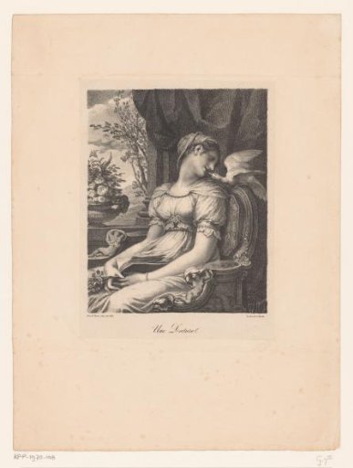 Seated woman with book and white bird