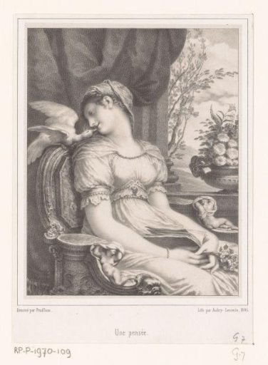 Seated woman with book and white bird