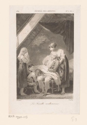 Woman and children mourning around a sick man