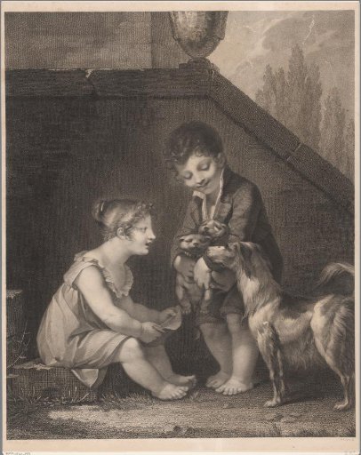 Two children with dogs