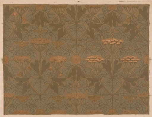 Wallpaper with Umbellifers, Butterflies, and Dragonflies