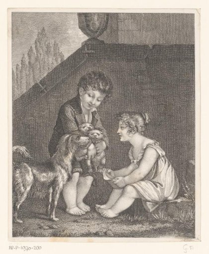 Two children with dogs