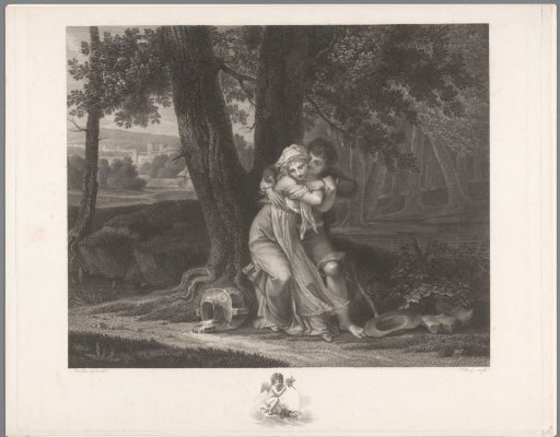 Young woman embraced by a shepherd