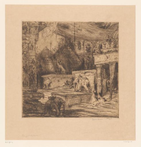 Elephants and Figures at a Temple