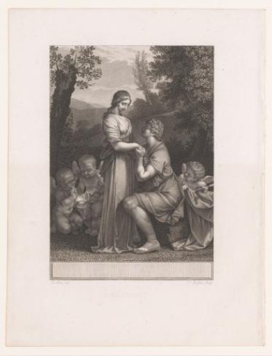 Loving couple surrounded by putti
