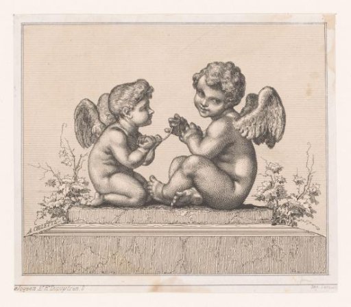 Two putti winding wool