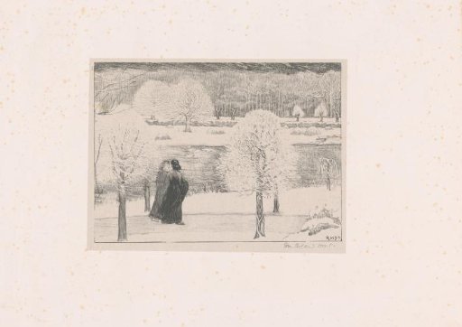 Two Walking Women in a Snowy Landscape